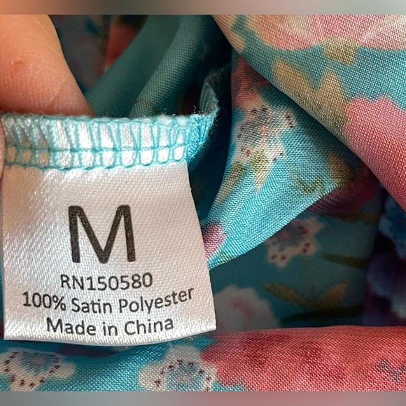 ALEXANDER DEL ROSSA Satin Nightshirt M Floral Long Sleeve Sleepwear - Picture 6 of 11